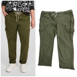 Torrid Cargo Pants Size 5S Olive Green Elastic Drawstring Utility Straight Leg